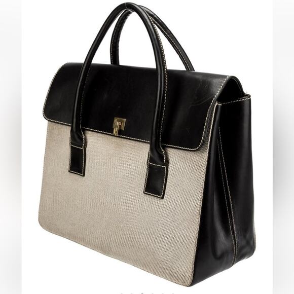 LAMBERTSON TRUEX - BOXCAR TOP HANDLE TOTE - LEATHER TRIM & GOLD HARDWARE… - Picture 3 of 6